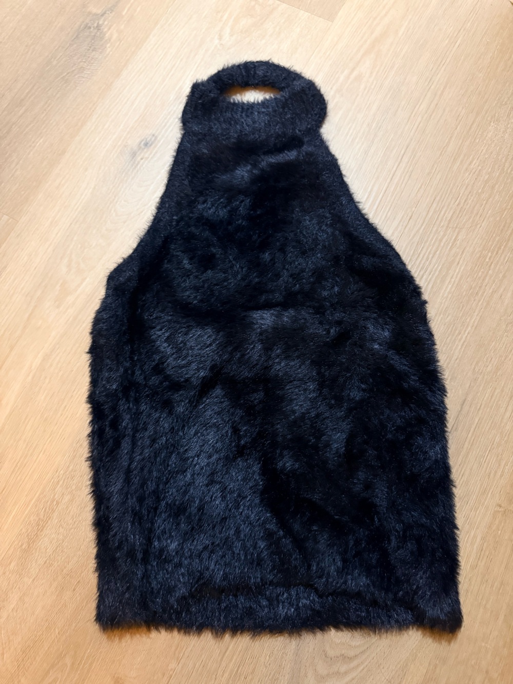 Black Faux Fur Halter Neck Sweater - Women's